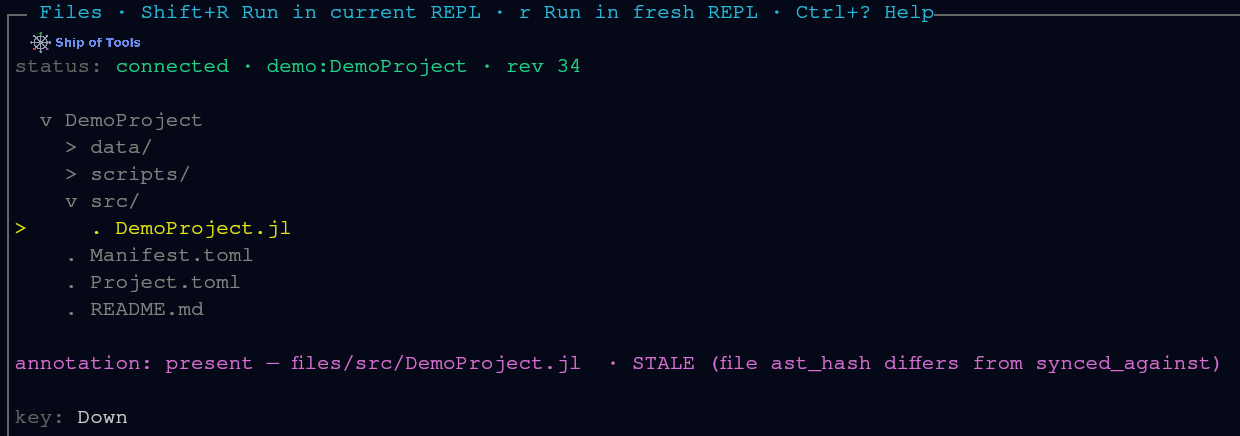 The annotation line marks the file's annotation STALE: the file changed after the annotation was written.